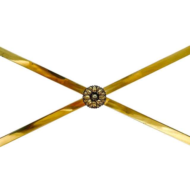 1990 Ethan Allen Medallion Collection Cherry Console Table With Brass X-Stretcher For Sale - Image 10 of 16