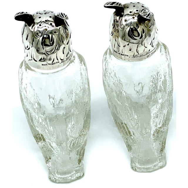 Silver Austrian Art Deco 'Rock Crystal' & Sterling Owl Salt & Pepper Shakers - a Pair For Sale - Image 8 of 12