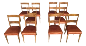 Vintage Orange Fabric Upholstery and Walnut Dining Chairs, Italy, 1930s, Set of 10