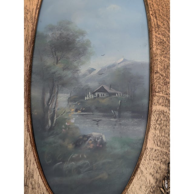 Wood Antique Landscape Painting in Ornate Wood Frame For Sale - Image 7 of 12
