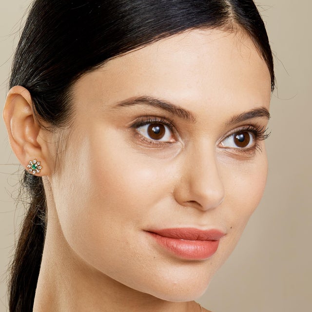 Contemporary Syna Yellow Gold Emerald and Diamond Earrings, a Pair For Sale - Image 3 of 4