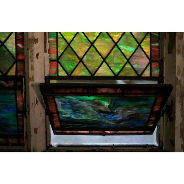 Green Antique Stained Glass Window - Gothic Revival Style For Sale - Image 8 of 12