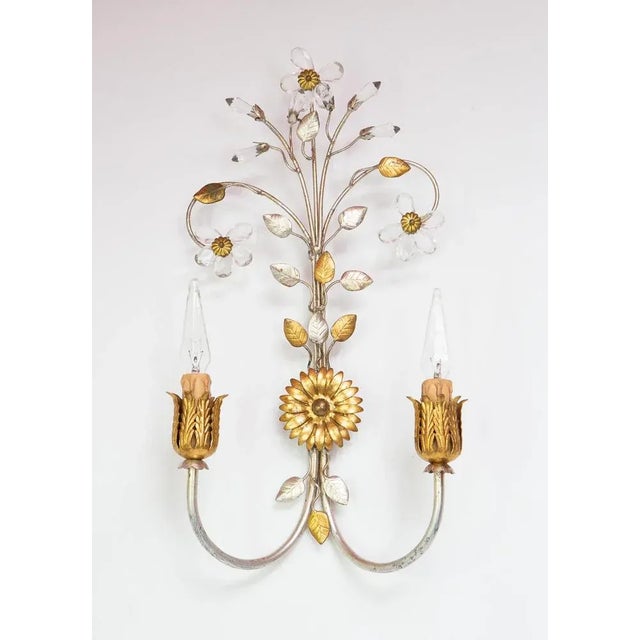 Gold Italian Wall Light in Silver and Gold Metal with Flowers, 1980s For Sale - Image 8 of 8