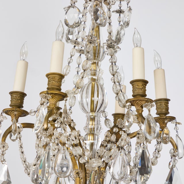 Antique Petite French 6 Light Gilt-Bronze and Crystal Chandelier For Sale - Image 4 of 8