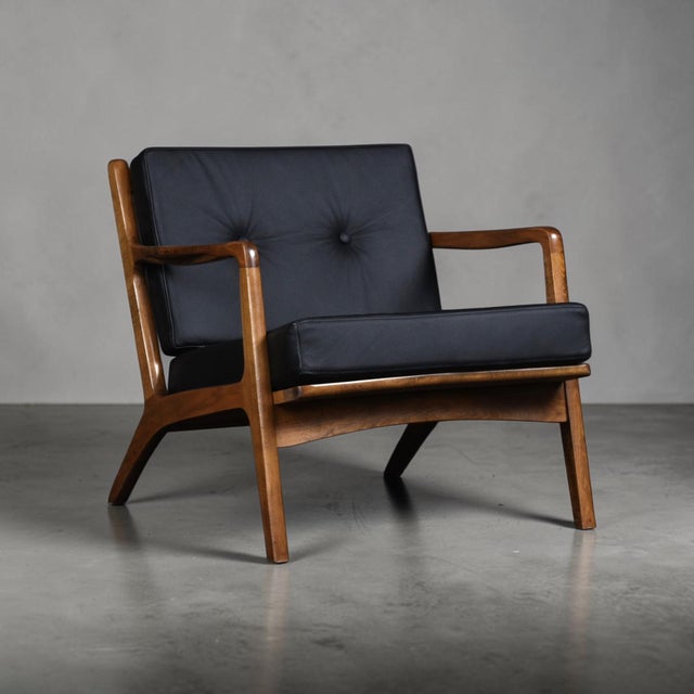 Pair of Otto Gerdau Italian 1950s Lounge Chairs in New Black Leather For Sale - Image 6 of 18