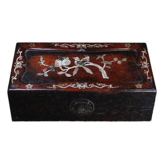 Vintage Zitan Wood Box With Mother-of-Pearl Bird & Pomegranate Inlay For Sale