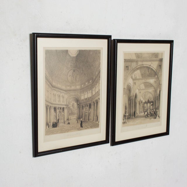 Black 1980s Cathedral Art Italian Architectural Scene Lithograph Pair For Sale - Image 8 of 8