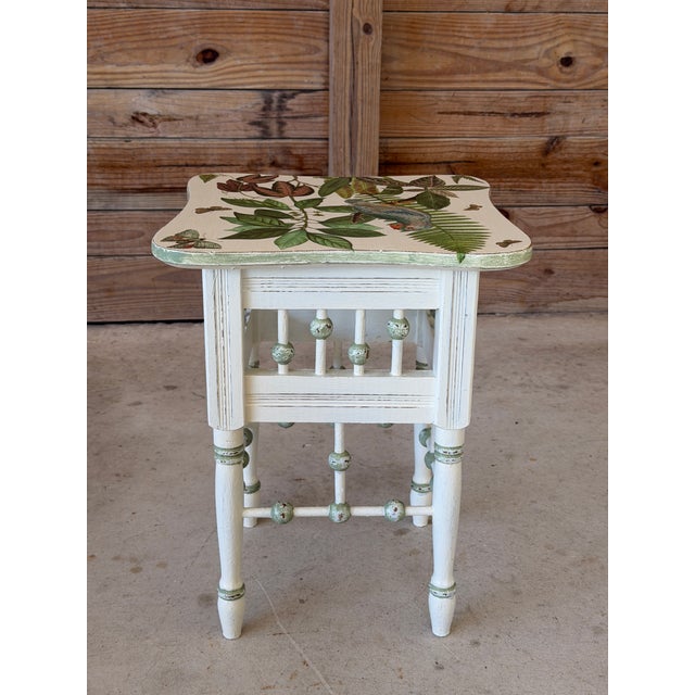 Vintage Custom Painted Tropical Decoupage Spindle Side Table For Sale - Image 4 of 12