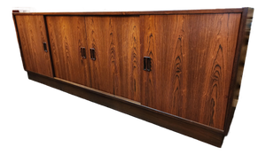 Vintage Mid Century Modern Rosewood Credenza by P. Vestergaard | Sliding Door Sideboard Cabinet | Danish Modern Storage Console, Attributed