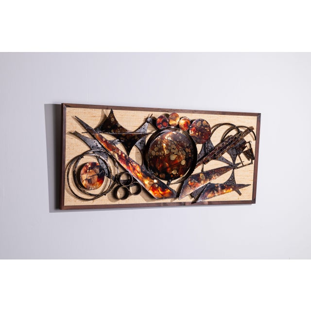 Mid-Century Modern Danish Brutalist Wall Decoration in Metal & Wood & Jute by Henrik Horst, 1976 For Sale - Image 3 of 13