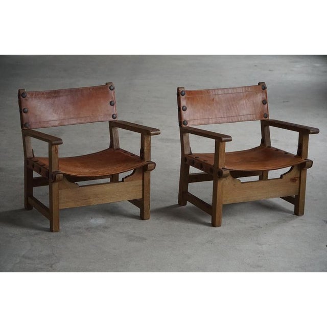 Brutalist Mid 20th Century Spanish Brutalist Armchairs in Wood & Leather, 1960s, Set of 2 For Sale - Image 3 of 18