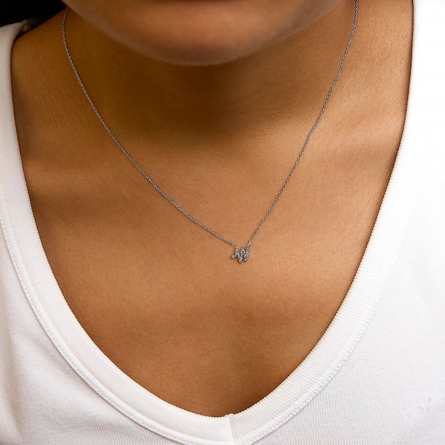 10K White Gold Diamond Accent "W" Initial Script Style Pendant Necklace For Sale - Image 4 of 5