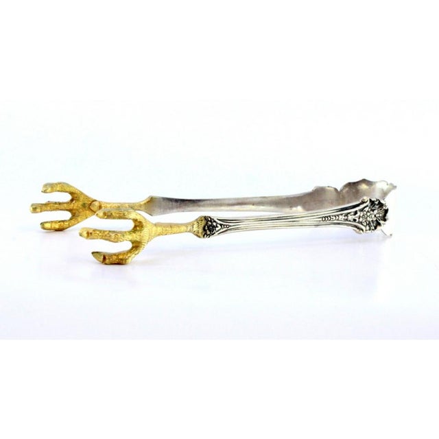 Metal Silver Ice Tongs in the Shape of Golden Bird Claws For Sale - Image 7 of 8