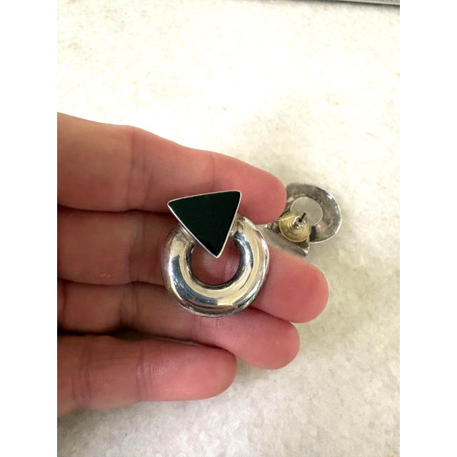 Chic 1980s sterling silver and onyx post back earrings.
