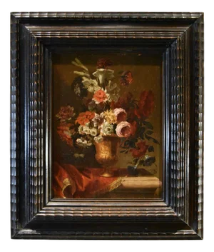 Flemish School Artist, Still Life with Flowers, 17th Century, Oil on Panel, Framed