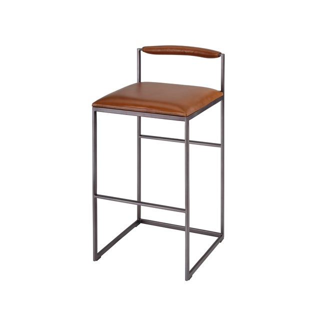 Bradbury Bar Stool, Saddle Leather For Sale In Los Angeles - Image 6 of 6