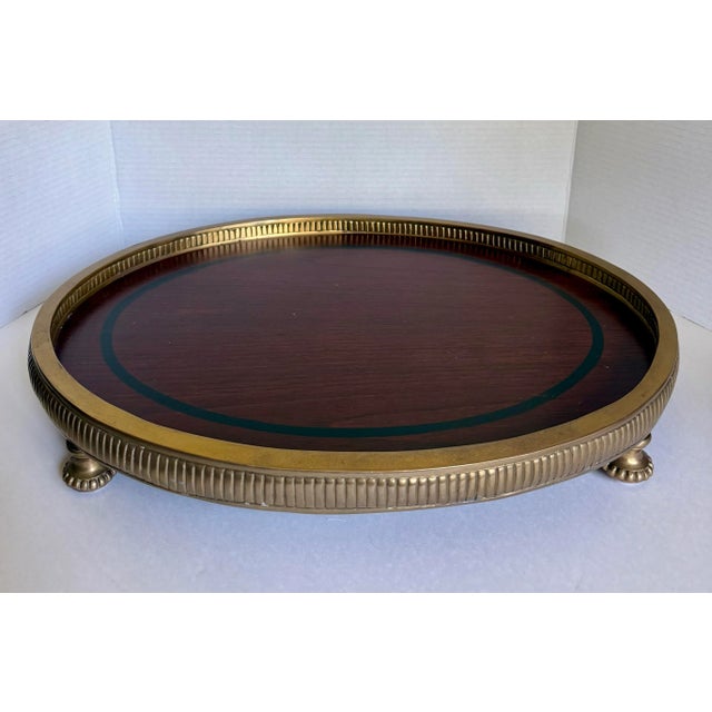Traditional Neoclassical Oval Wood and Brass Footed Tray For Sale In Los Angeles - Image 6 of 12