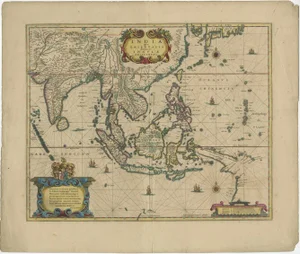 Antique Hand-Colored Map of the East Indies and Southeast Asia, 1644
