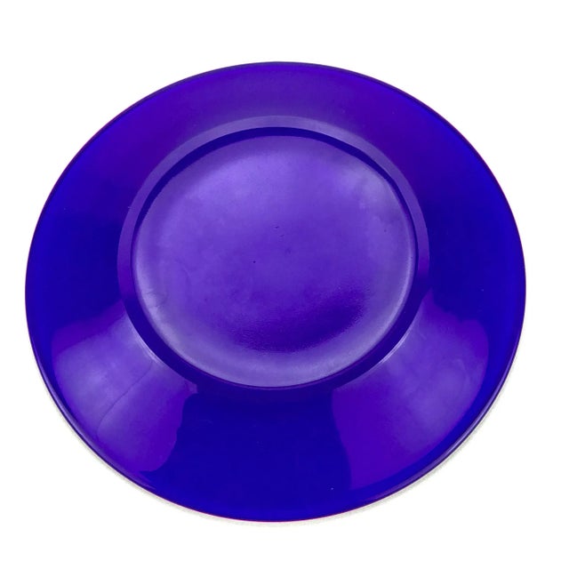 Vintage 6” Deep Cobalt Blue French Glass Serving Plates For Sale - Image 4 of 8