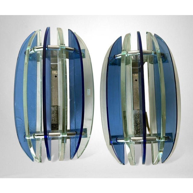 Mid-Century Modern Late 20th Century Veca for Fontana Arte Pair of Italian Wall Sconces Steel and Seven Crystal For Sale - Image 3 of 18