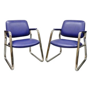 Vintage Lawsonia Stylex Mid Century Modern Blue Chrome Lounge Chairs - A Pair For Sale