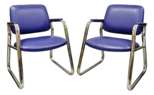 Vintage Lawsonia Stylex Mid Century Modern Blue Chrome Lounge Chairs - A Pair
