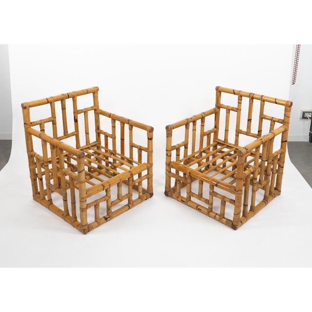 Mid-Century Bamboo and Rattan Armchairs attributed to Vivai del Sud, Italy, 1970s, Set of 2 For Sale - Image 14 of 16