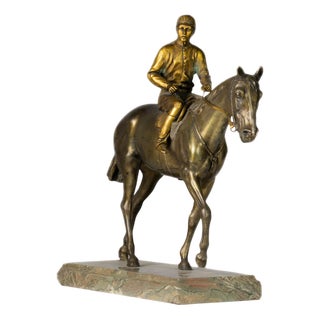 Equestrian Statue of Jockey on Horse, 19th Century, Patinated & Gilt Bronze For Sale