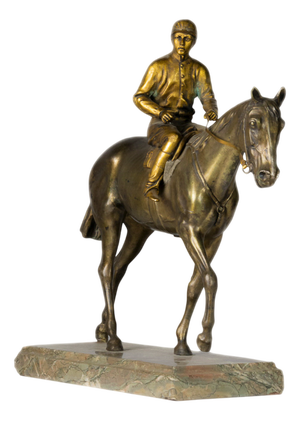 Equestrian Statue of Jockey on Horse, 19th Century, Patinated & Gilt Bronze