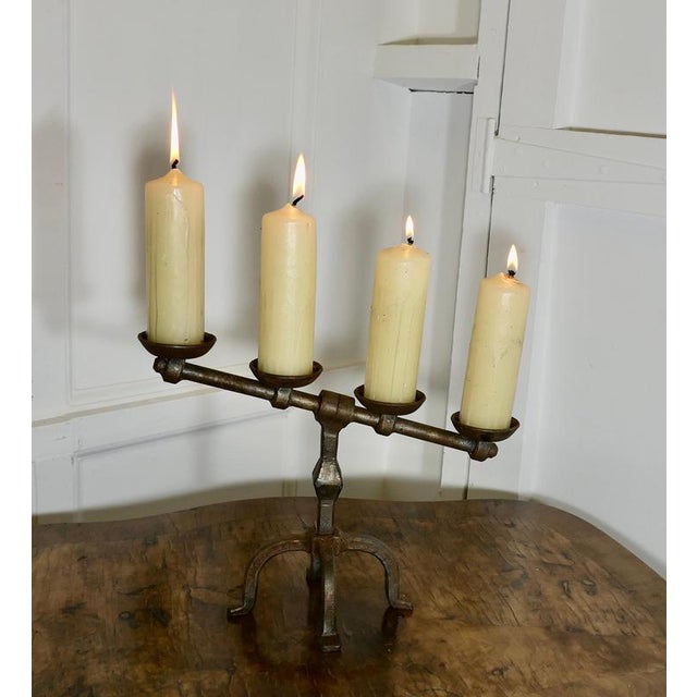 Hand Forged Iron 4 Candle Candelabra Designed in the brutalist Gothic style, the candlestick is very heavy, and stable it...