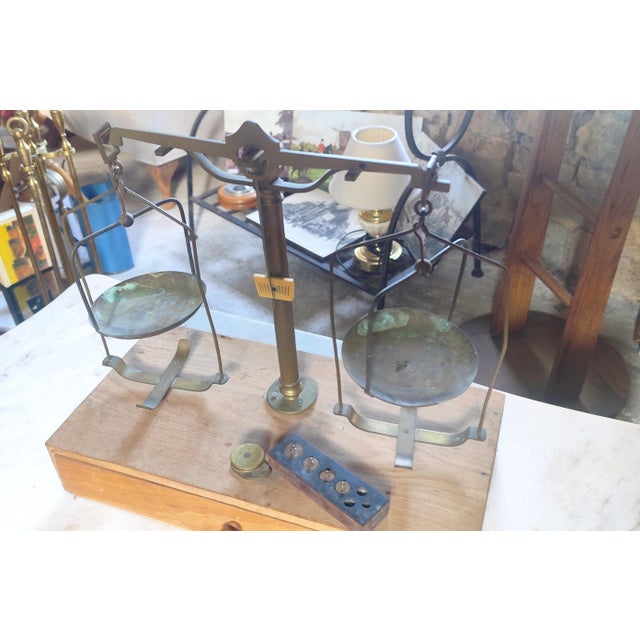 Antique French Brass Apothecary Balance Scale with Original Weights, 1890s For Sale - Image 4 of 5