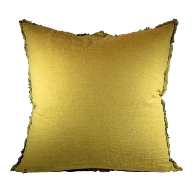Blue and Yellow Belgium Linen Throw Pillow For Sale