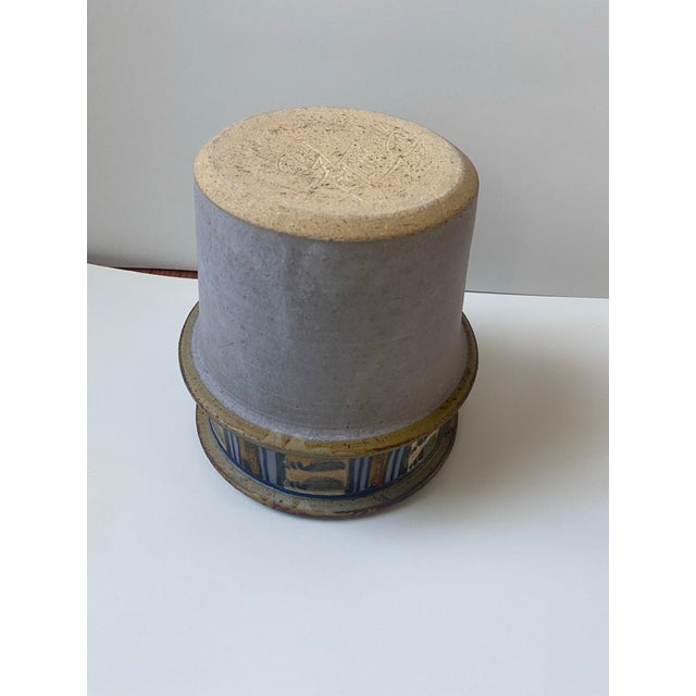 Rustic Striped Stoneware Canister Hand Crafted by Susan Maslowski For Sale - Image 4 of 12