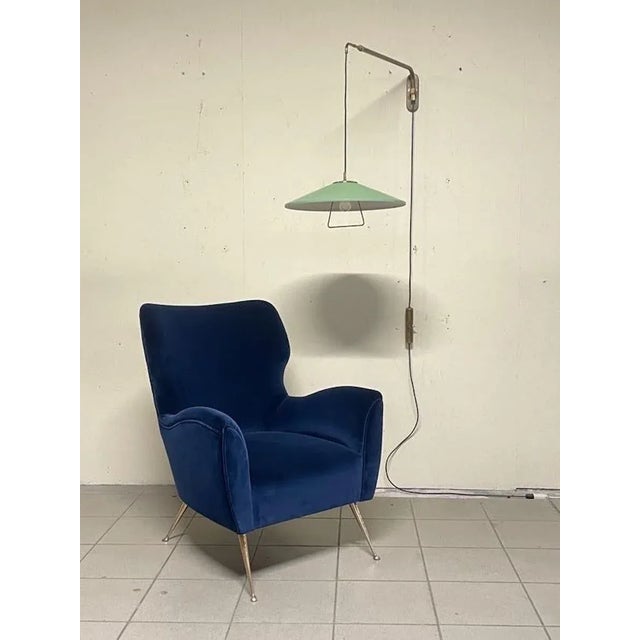 Vintage Lounge Chair in Blue Velvet, 1950s For Sale - Image 17 of 18