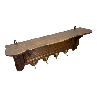 Vintage French Wall Coat Rack in Oak For Sale