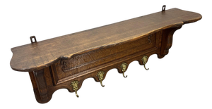 Vintage French Wall Coat Rack in Oak