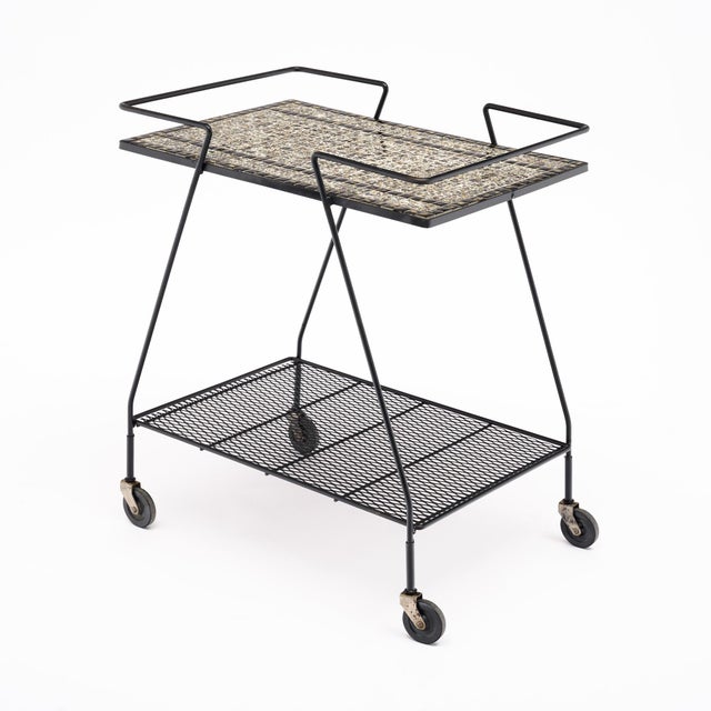 1970s French Mid-Century Modern Tiled Bar Cart For Sale - Image 5 of 9