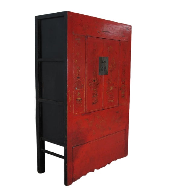 Red Antique Chinese Wedding Cabinet – 77 Inches Tall For Sale - Image 4 of 13