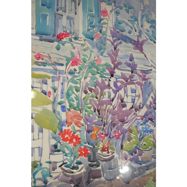 Elizabeth Berry Framed Watercolor of House & Garden - Signed For Sale - Image 10 of 11