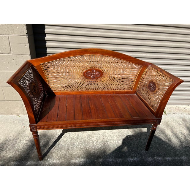 Vintage English Regency Style Caned Settee Bench For Sale - Image 10 of 12