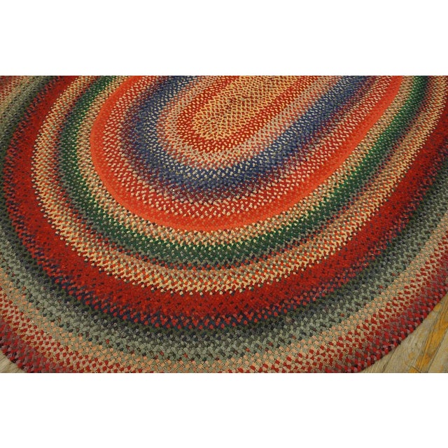 1930s Multicolor Folk Art Antique Oval American Braided Rug 6'10" X 9'2" Cotton Carpet For Sale - Image 4 of 15
