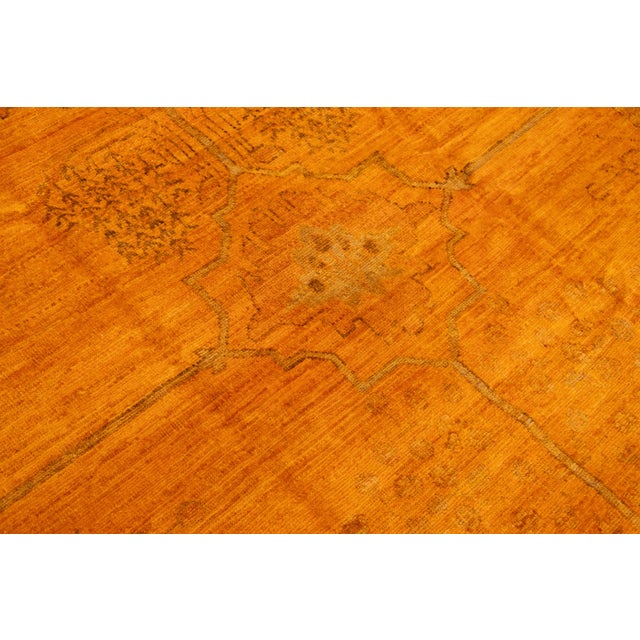 Modern Oushak Handmade Orange Wool Rug With Geometric Pattern For Sale - Image 11 of 11