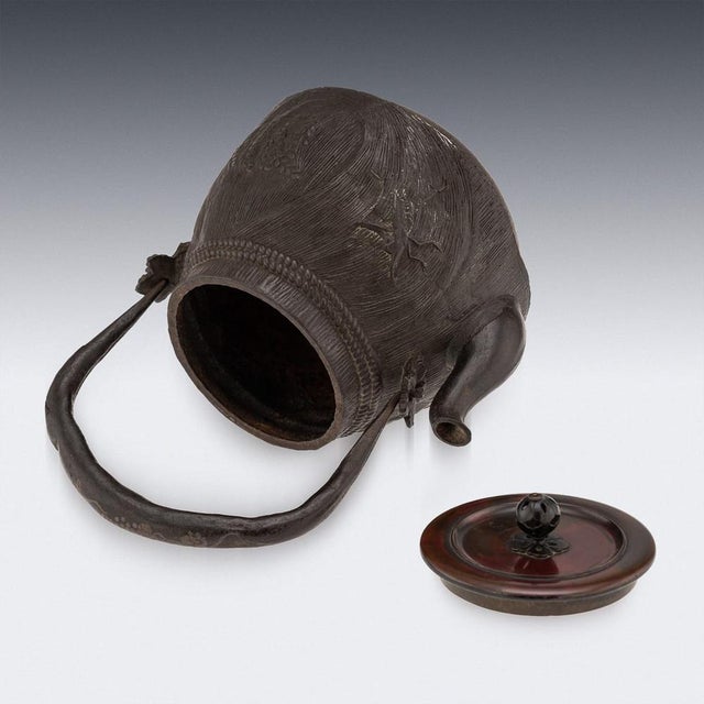 Metal Antique Japanese Carved Cast Iron Ryubundoa Tetsubin Kettle, 19th Century For Sale - Image 7 of 18