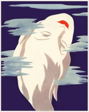 Reproduction "Art Deco Dreaming Face in Clouds" Contemporary Figurative Print on Cotton Archival Paper
