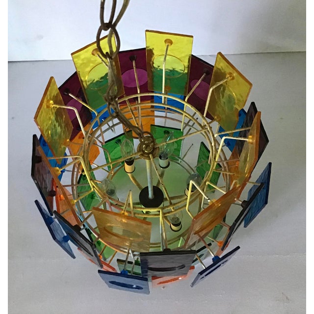 Mid Century 5 Tier Lucite Panel Light Swag Multicolor Hanging Lamp Chandelier 1960’s For Sale - Image 11 of 13