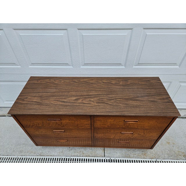 Lane Furniture Walnut and Laminate Six Drawer Dresser For Sale - Image 6 of 11