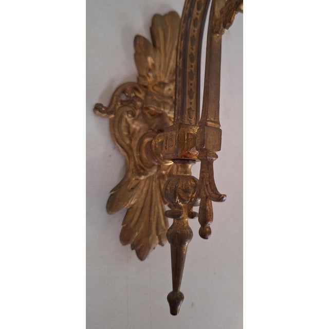 Goldenrod Antique German Wall Lamps with Brass Frame and Glass Shade, 1890s, Set of 2 For Sale - Image 8 of 10