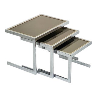 Set of Belgo Chrom Stacking or Nesting Tables of Chrome and Brass From Belgium For Sale