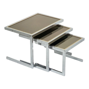 Set of Belgo Chrom Stacking or Nesting Tables of Chrome and Brass From Belgium