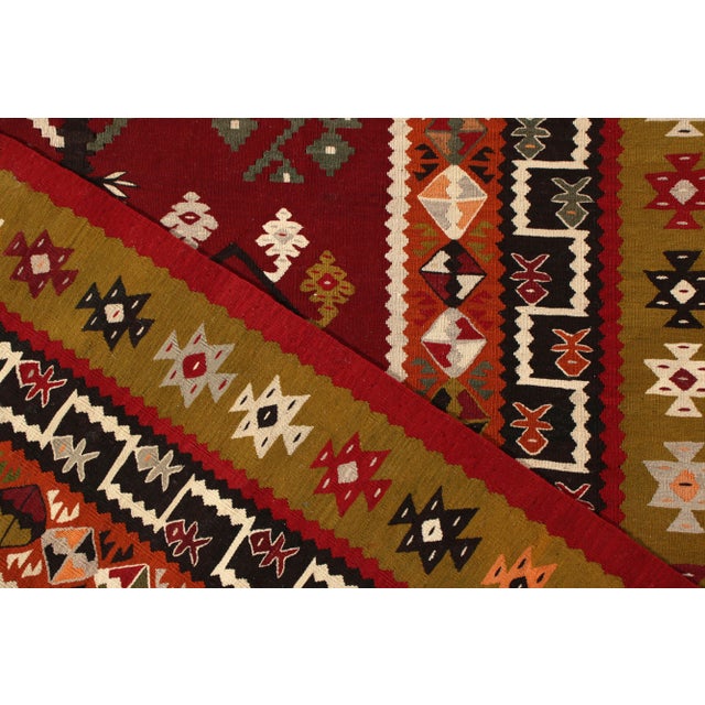 1950s Handwoven Vintage Kilim Rug in Red and Gold Geometric Pattern For Sale - Image 5 of 5